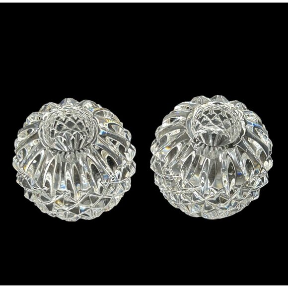 Vintage Pair Waterford Lismore Round Cut Crystal Candle Holders Signed - Picture 4 of 9